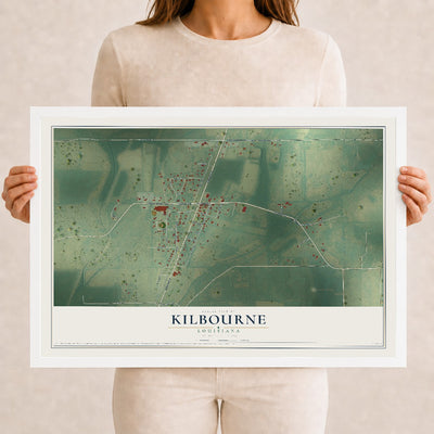 Map of Kilbourne, Louisiana, 12 x 18 inch print in a white wood frame