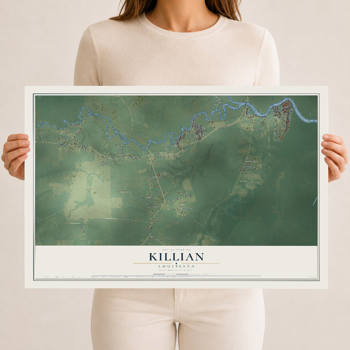 Map of Killian, Louisiana, 12 x 18 inch unframed archival matte print