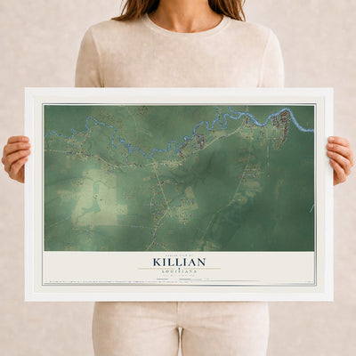 Map of Killian, Louisiana, 12 x 18 inch print in a white wood frame