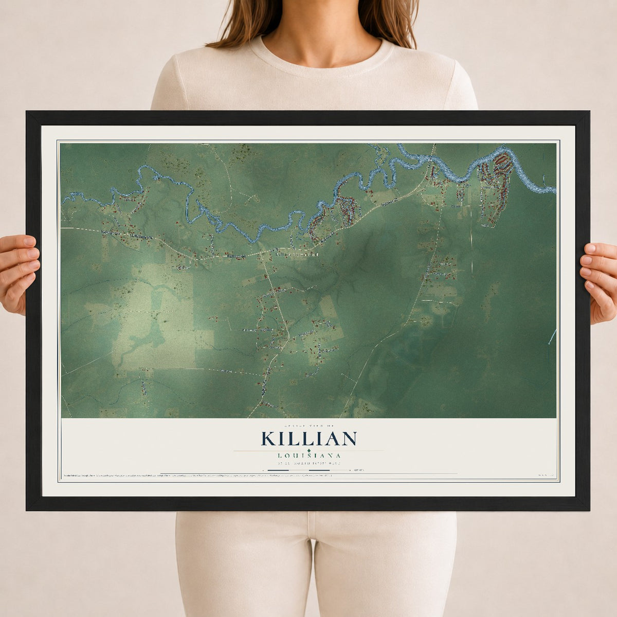 Map of Killian, Louisiana, 18 x 24 inch print in a black wood frame