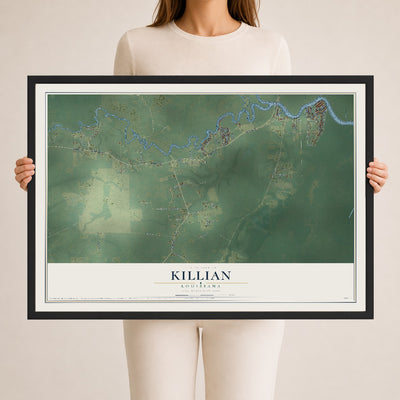 Map of Killian, Louisiana, 24 x 36 inch print in a black wood frame
