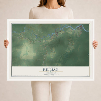 Map of Killian, Louisiana, 24 x 36 inch print in a white wood frame