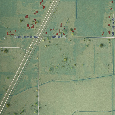 Second close-up of the map of Kinder, Louisiana print showing more streets and buildings