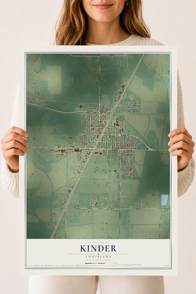 Map of Kinder, Louisiana, 18 x 24 inch unframed archival matte print