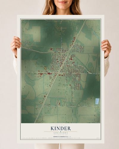 Map of Kinder, Louisiana, 24 x 36 inch unframed archival matte print