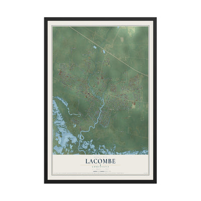 Map of Lacombe, Louisiana, 12 x 18 inch print in a black wood frame