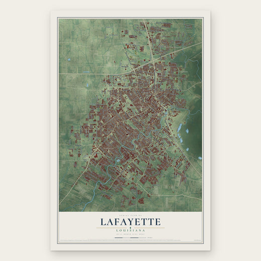 Lafayette, Louisiana map print, the full design