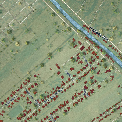 Close-up of the map of Lafourche Crossing, Louisiana print showing street and building detail