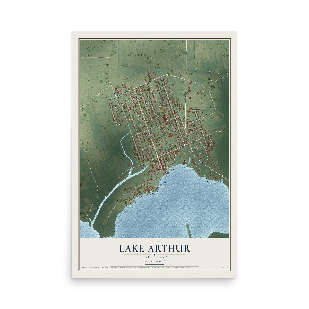 Map of Lake Arthur, Louisiana, 12 x 18 inch unframed archival matte print