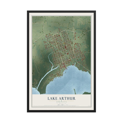 Map of Lake Arthur, Louisiana, 12 x 18 inch print in a black wood frame