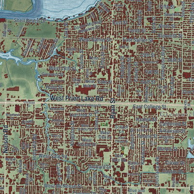 Close-up of the map of Lake Charles, Louisiana print showing street and building detail