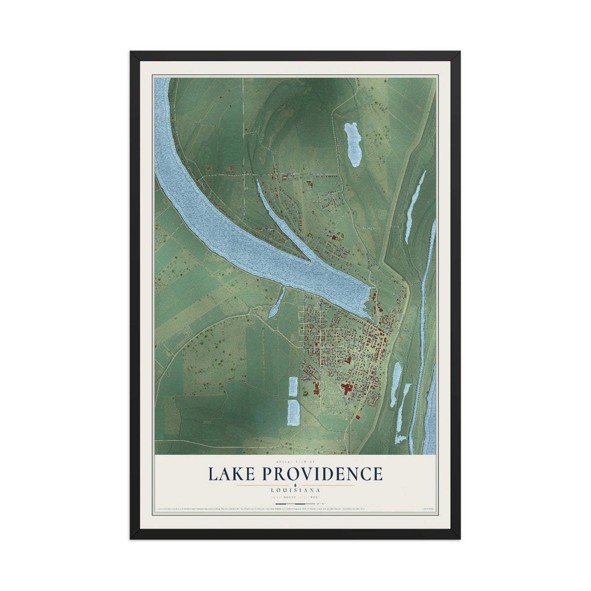 Map of Lake Providence, Louisiana, 12 x 18 inch print in a black wood frame