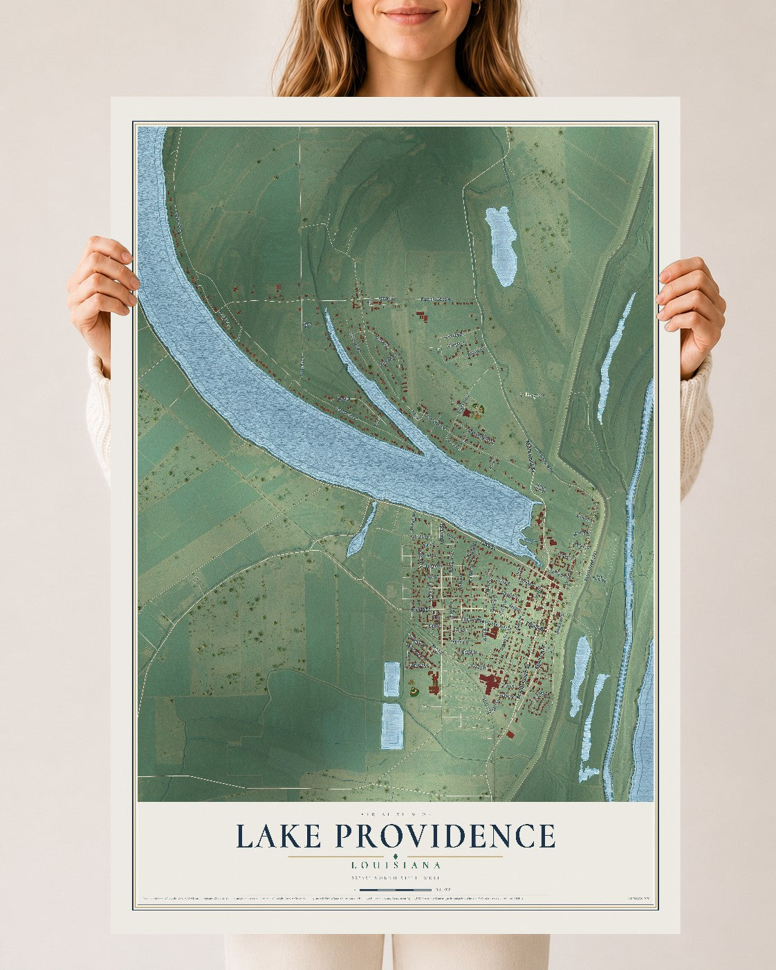 Map of Lake Providence, Louisiana, 24 x 36 inch unframed archival matte print