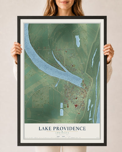 Map of Lake Providence, Louisiana, 24 x 36 inch print in a black wood frame