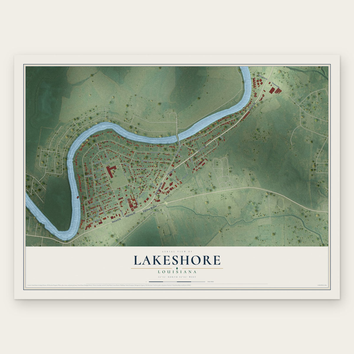 Lakeshore, Louisiana map print, the full design