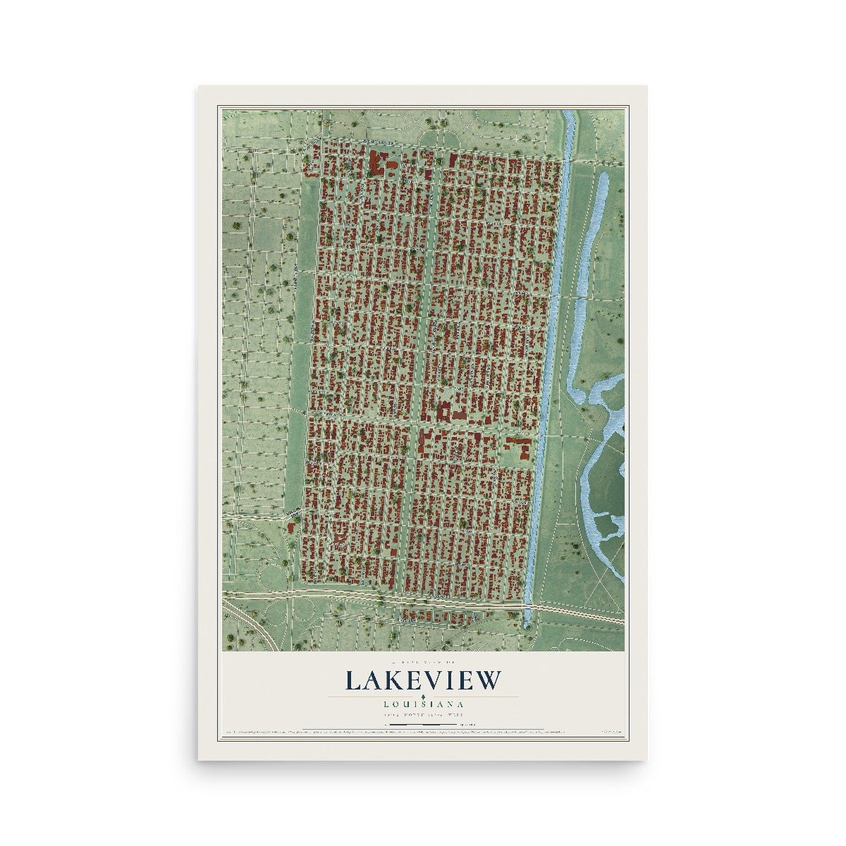 Map of Lakeview, Louisiana, 12 x 18 inch unframed archival matte print