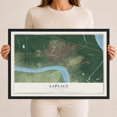 Map of Laplace, Louisiana, 12 x 18 inch print in a black wood frame