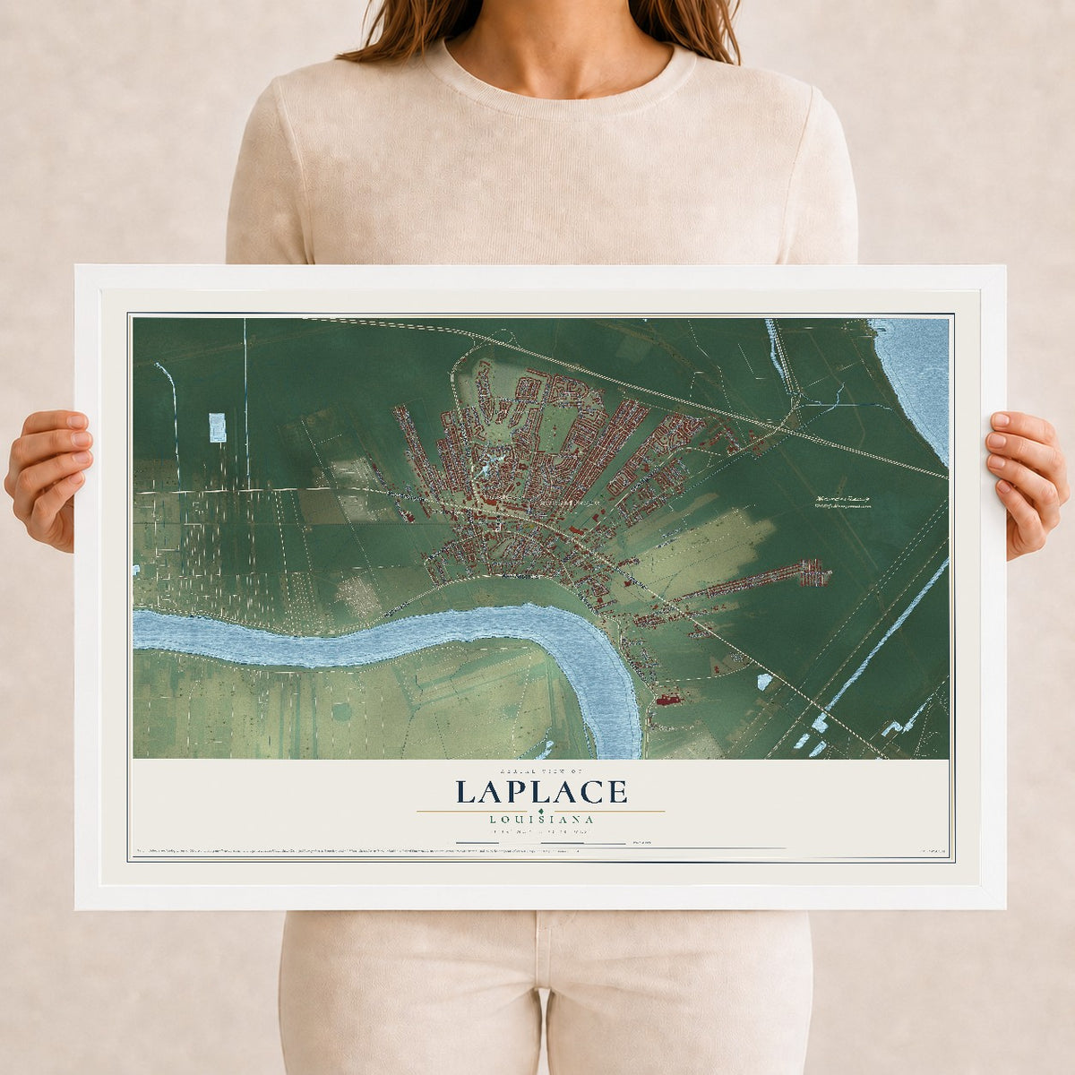 Map of Laplace, Louisiana, 12 x 18 inch print in a white wood frame