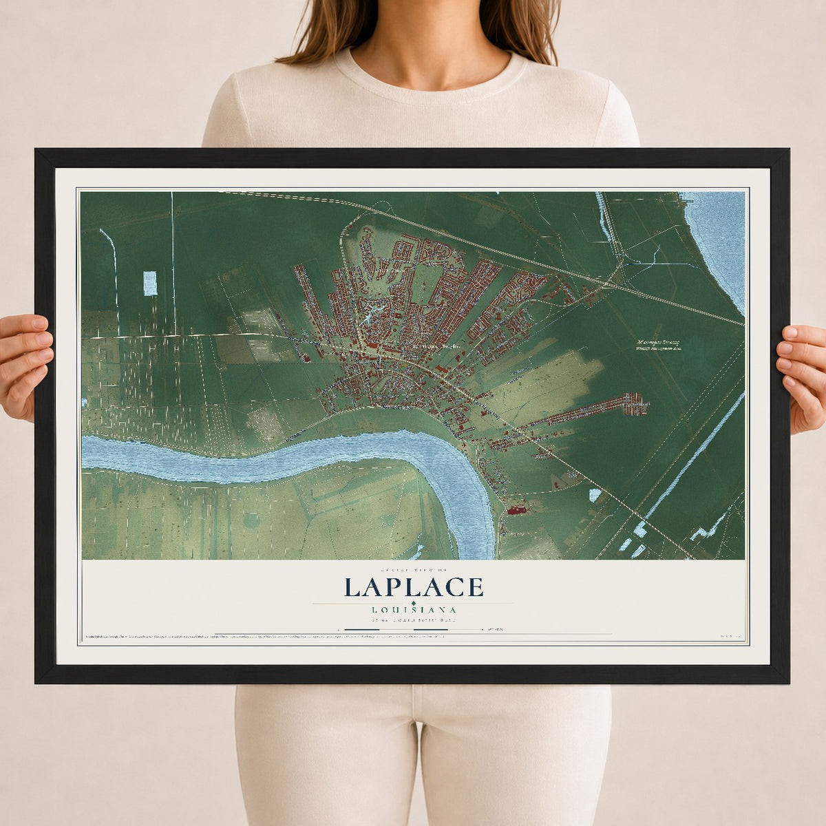 Map of Laplace, Louisiana, 18 x 24 inch print in a black wood frame