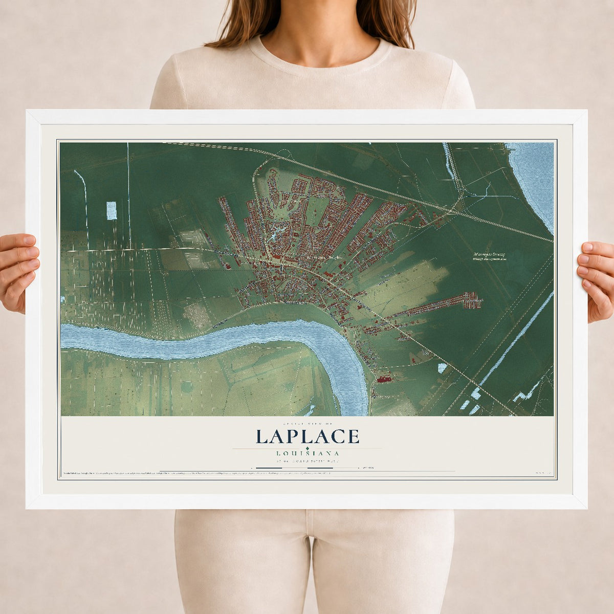 Map of Laplace, Louisiana, 18 x 24 inch print in a white wood frame