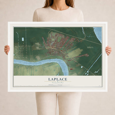 Map of Laplace, Louisiana, 24 x 36 inch print in a white wood frame