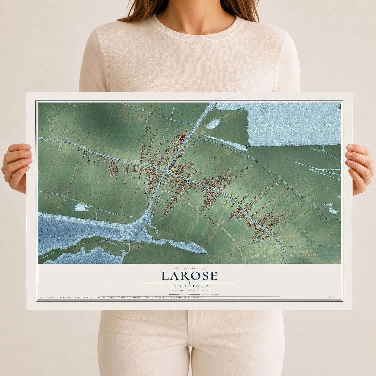 Map of Larose, Louisiana, 12 x 18 inch unframed archival matte print