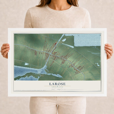 Map of Larose, Louisiana, 12 x 18 inch print in a white wood frame