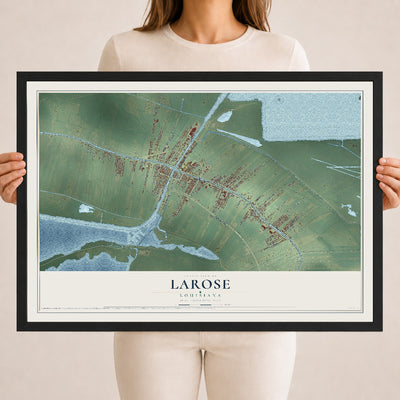 Map of Larose, Louisiana, 18 x 24 inch print in a black wood frame