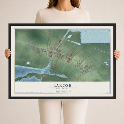Map of Larose, Louisiana, 24 x 36 inch print in a black wood frame