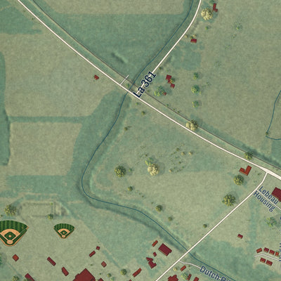 Close-up of the map of Lebeau, Louisiana print showing street and building detail