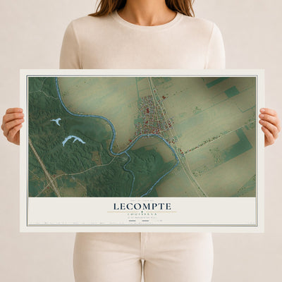 Map of Lecompte, Louisiana, 12 x 18 inch unframed archival matte print