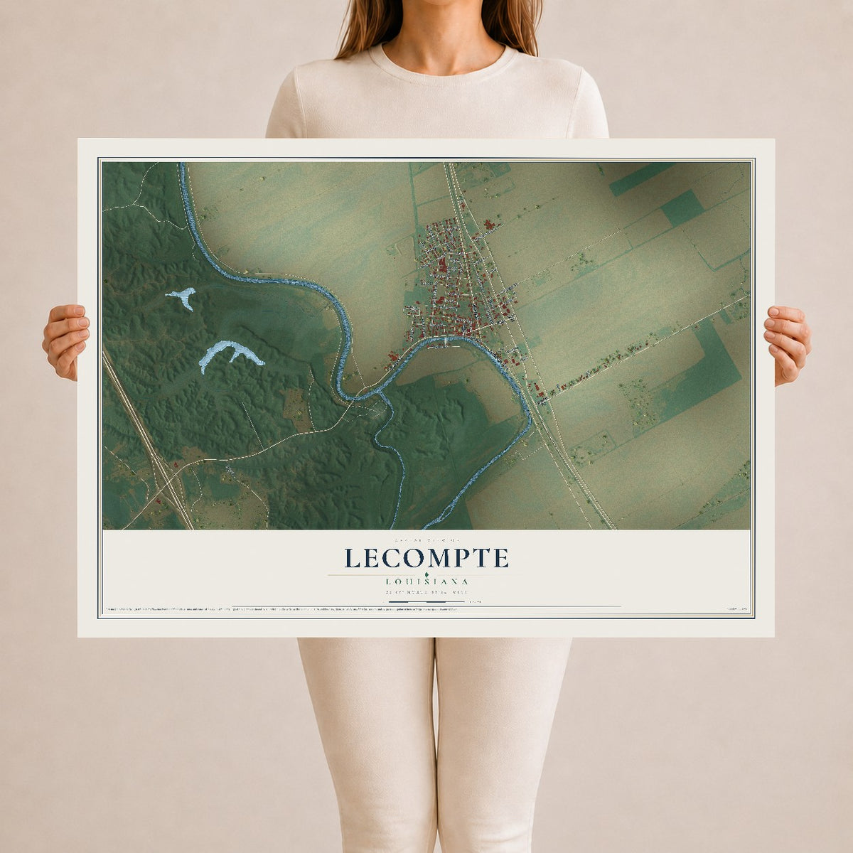 Map of Lecompte, Louisiana, 24 x 36 inch unframed archival matte print