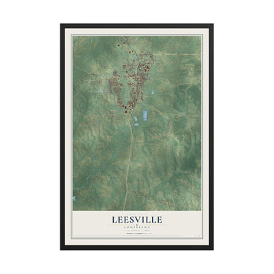 Map of Leesville, Louisiana, 12 x 18 inch print in a black wood frame