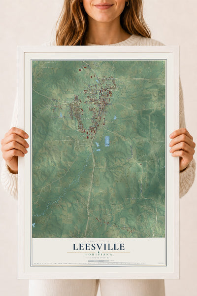 Map of Leesville, Louisiana, 18 x 24 inch print in a white wood frame
