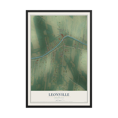 Map of Leonville, Louisiana, 12 x 18 inch print in a black wood frame