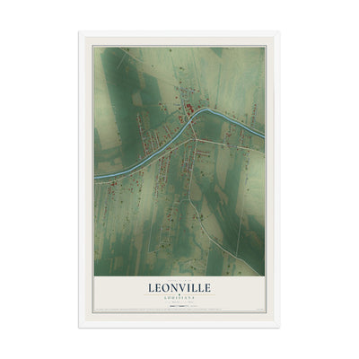 Map of Leonville, Louisiana, 12 x 18 inch print in a white wood frame