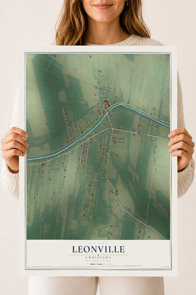 Map of Leonville, Louisiana, 18 x 24 inch unframed archival matte print