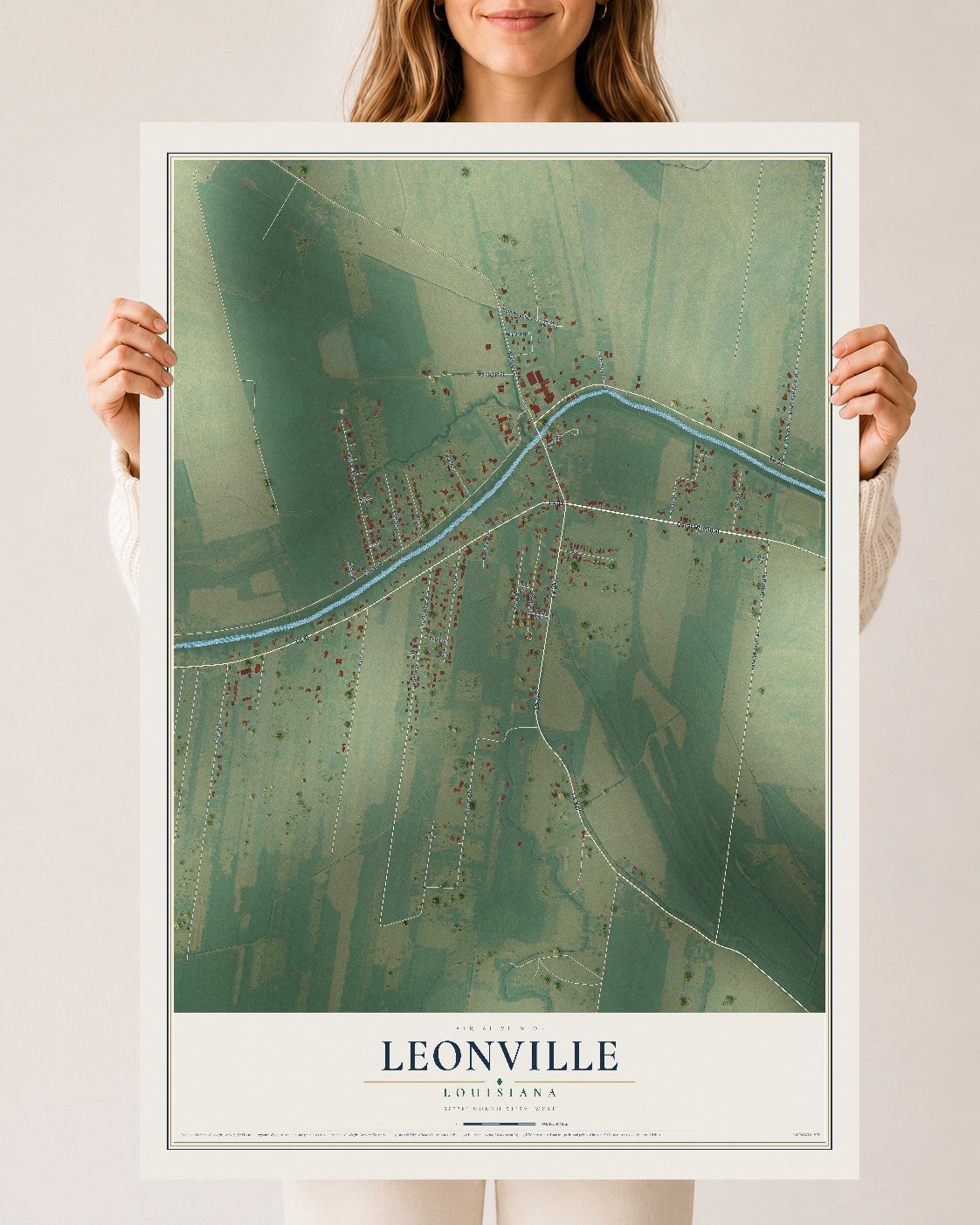 Map of Leonville, Louisiana, 24 x 36 inch unframed archival matte print