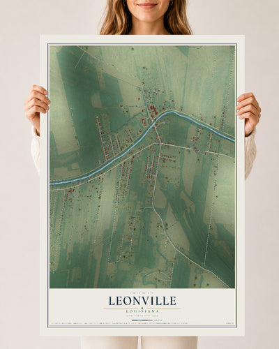 Map of Leonville, Louisiana, 24 x 36 inch unframed archival matte print