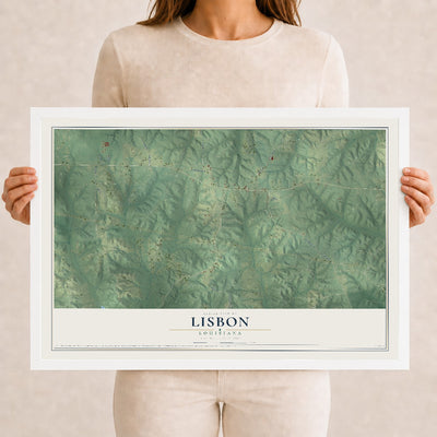 Map of Lisbon, Louisiana, 12 x 18 inch print in a white wood frame