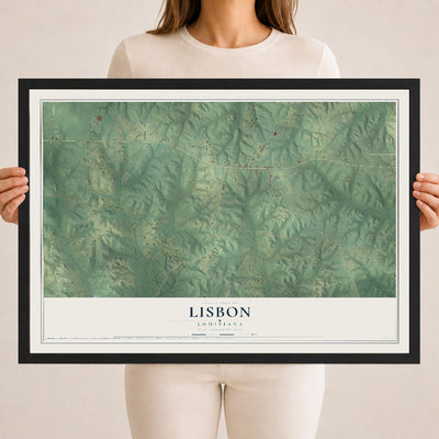 Map of Lisbon, Louisiana, 18 x 24 inch print in a black wood frame