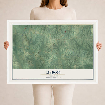 Map of Lisbon, Louisiana, 24 x 36 inch print in a white wood frame