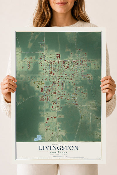 Map of Livingston, Louisiana, 18 x 24 inch unframed archival matte print