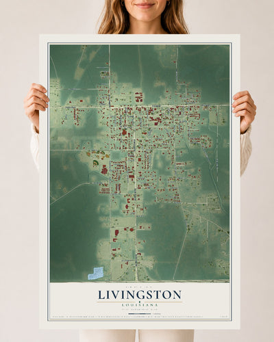 Map of Livingston, Louisiana, 24 x 36 inch unframed archival matte print