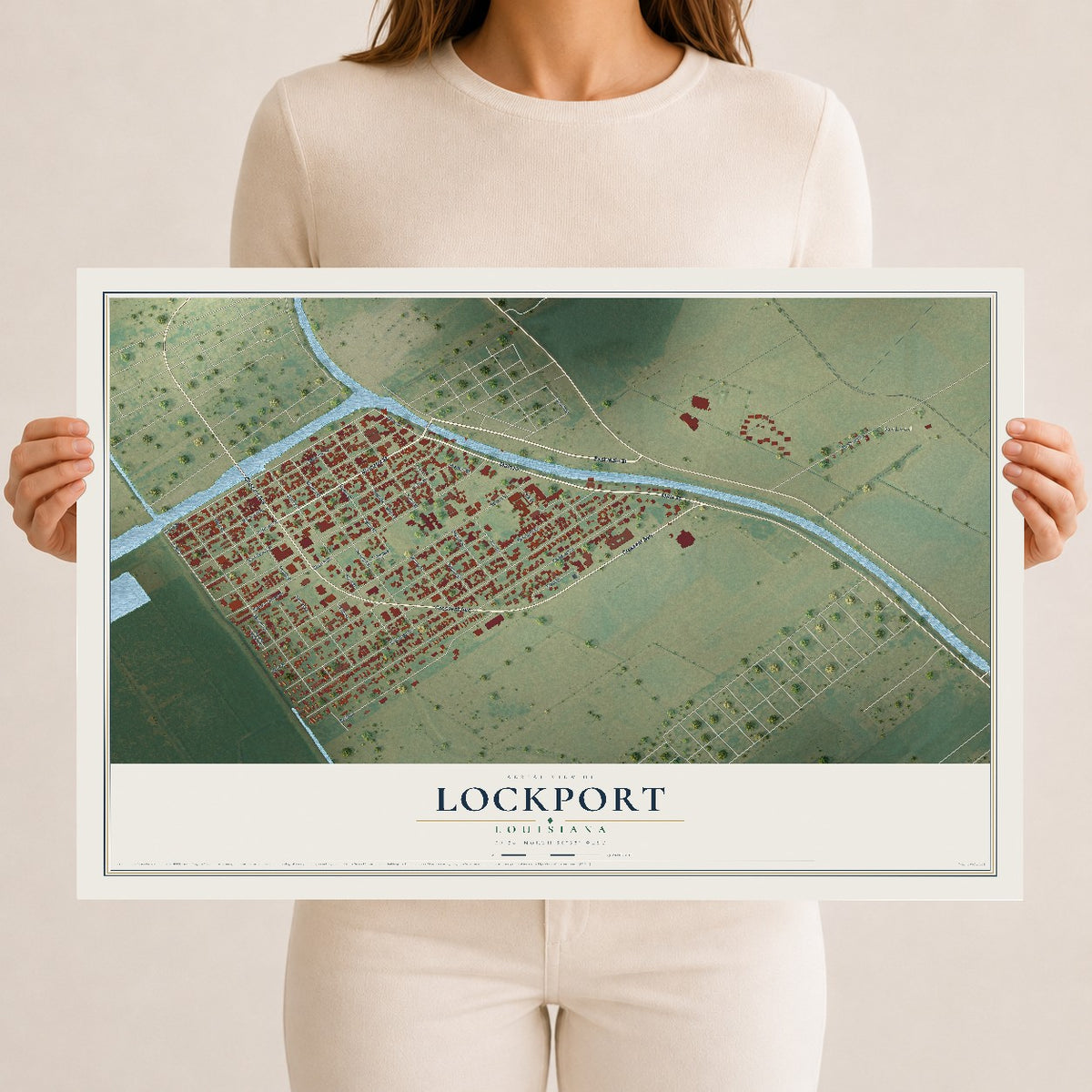 Map of Lockport, Louisiana, 12 x 18 inch unframed archival matte print