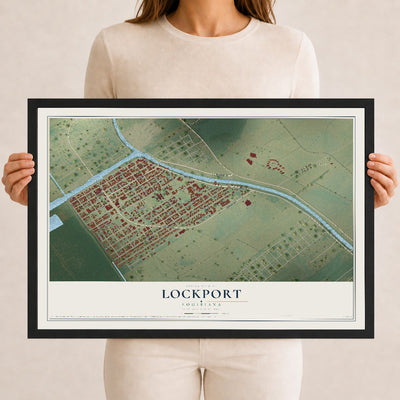 Map of Lockport, Louisiana, 12 x 18 inch print in a black wood frame