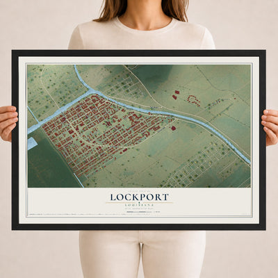 Map of Lockport, Louisiana, 18 x 24 inch print in a black wood frame