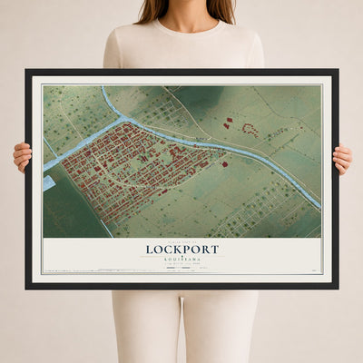 Map of Lockport, Louisiana, 24 x 36 inch print in a black wood frame