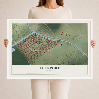 Map of Lockport, Louisiana, 24 x 36 inch print in a white wood frame