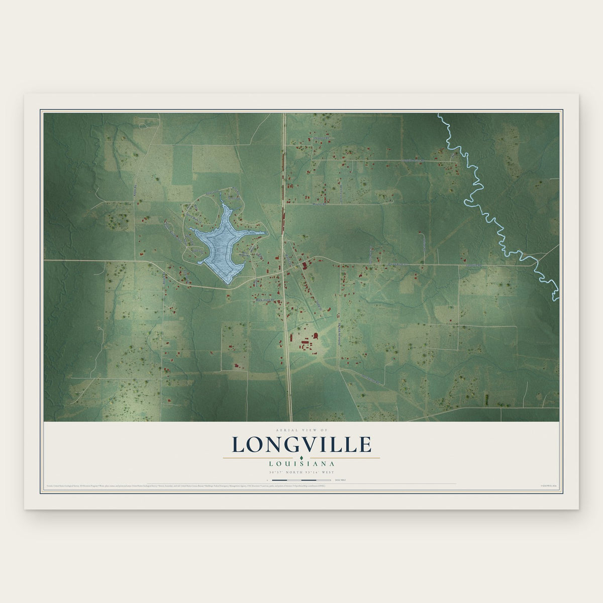 Longville, Louisiana map print, the full design